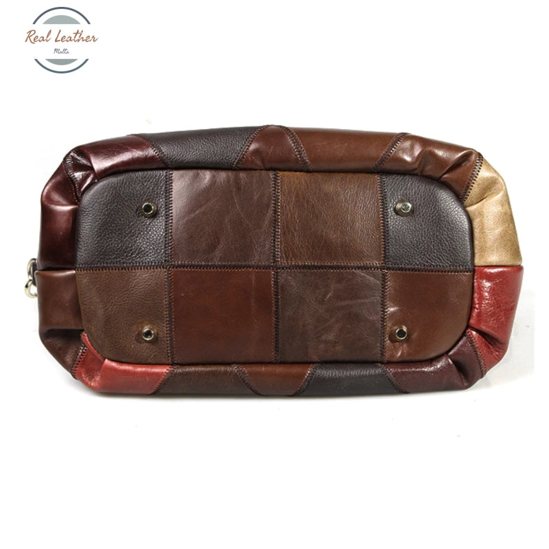Genuine Leather Patchwork Shoulder Bag For Women