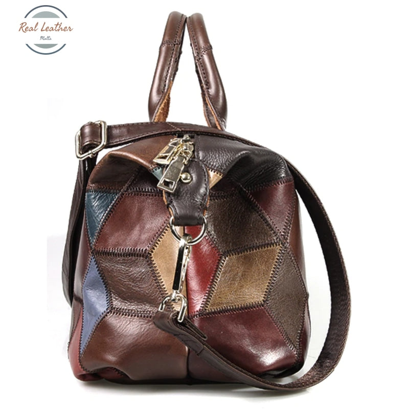 Genuine Leather Patchwork Shoulder Bag For Women