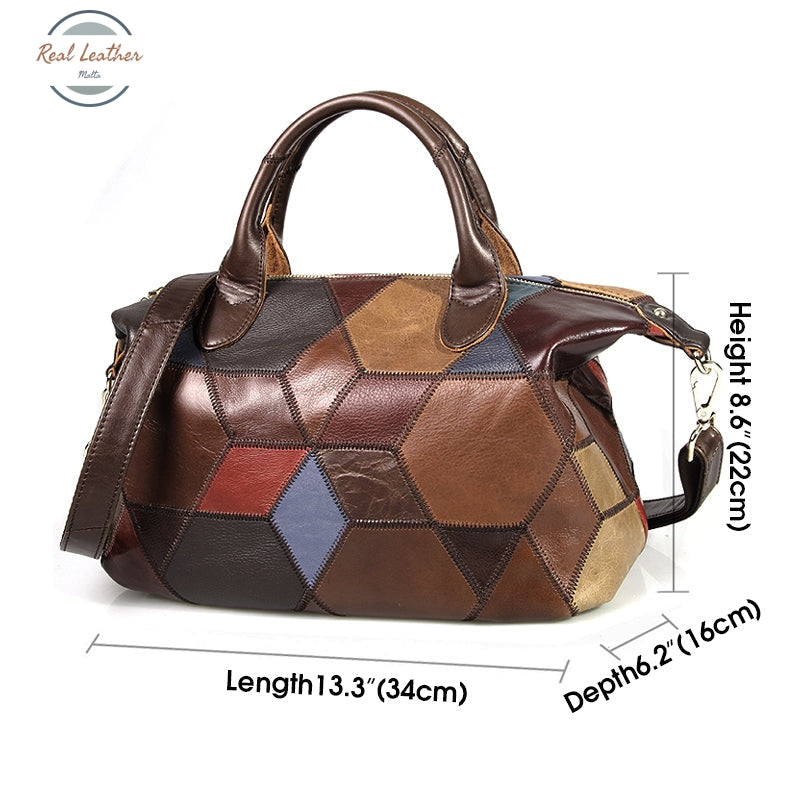 Genuine Leather Patchwork Shoulder Bag For Women