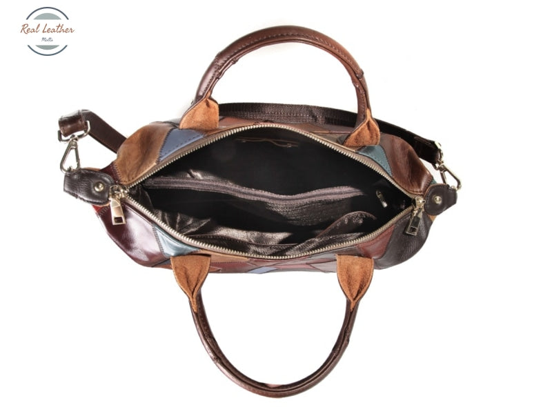 Genuine Leather Patchwork Shoulder Bag For Women