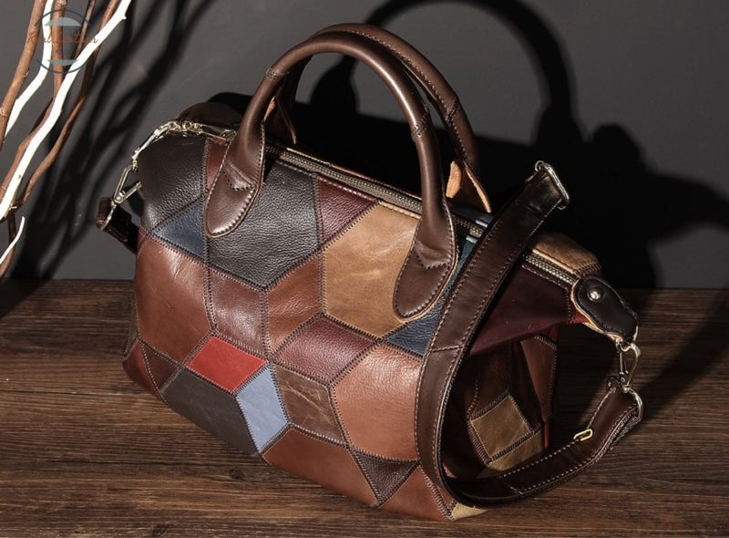 Genuine Leather Patchwork Shoulder Bag For Women