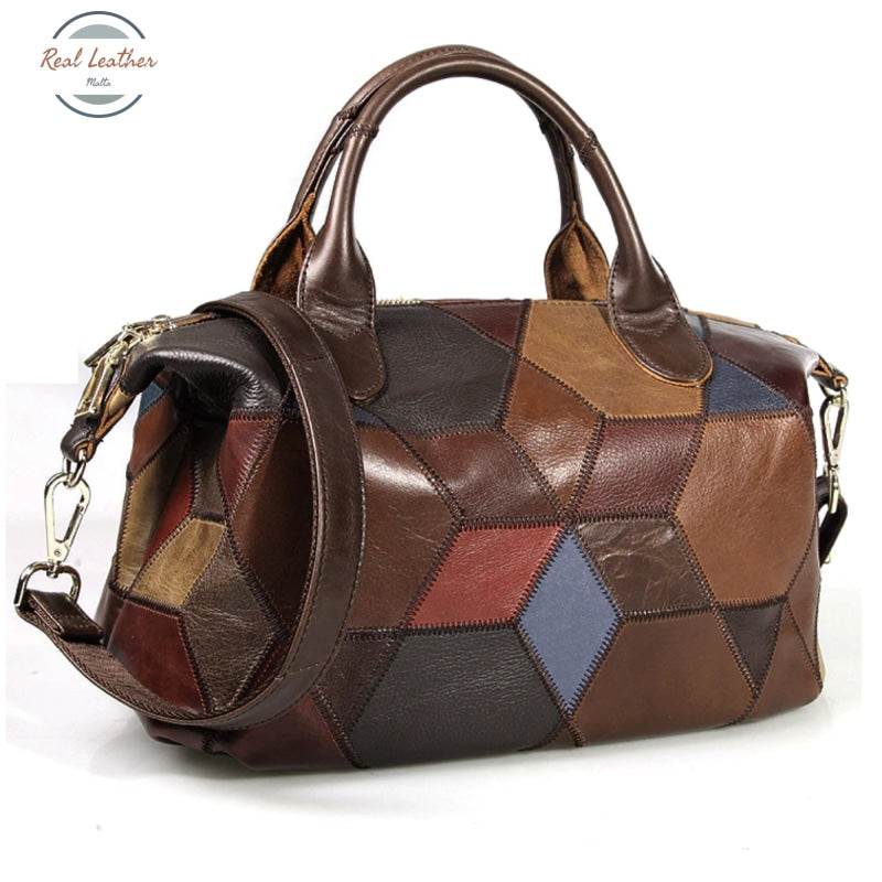 Genuine Leather Patchwork Shoulder Bag For Women