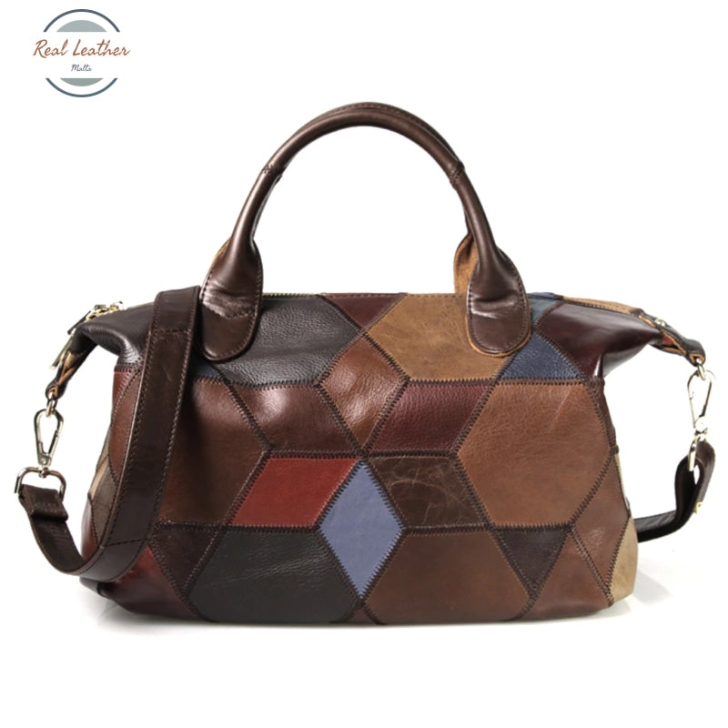 Genuine Leather Patchwork Shoulder Bag For Women