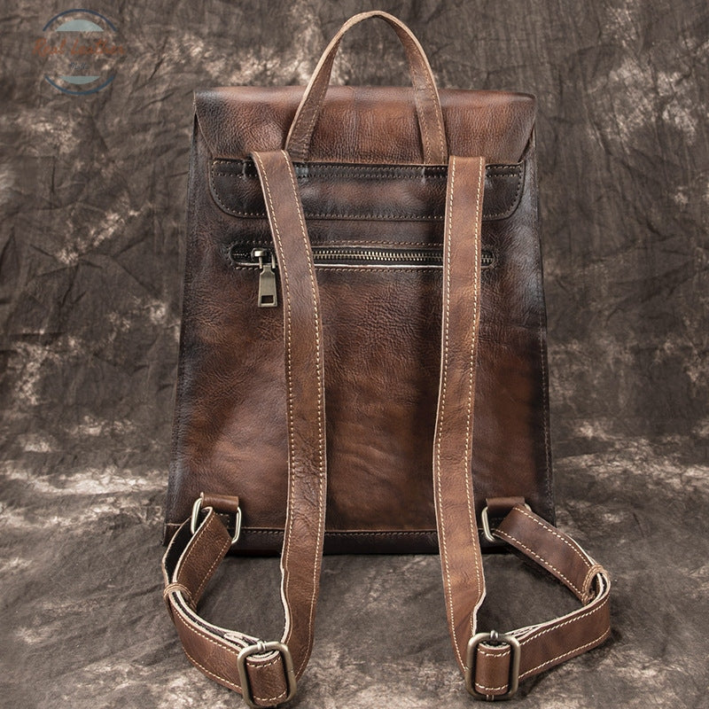 Johnature 2021 New Vintage Genuine Leather High Quality Men Backpack Travel Bag Large Capacity Solid