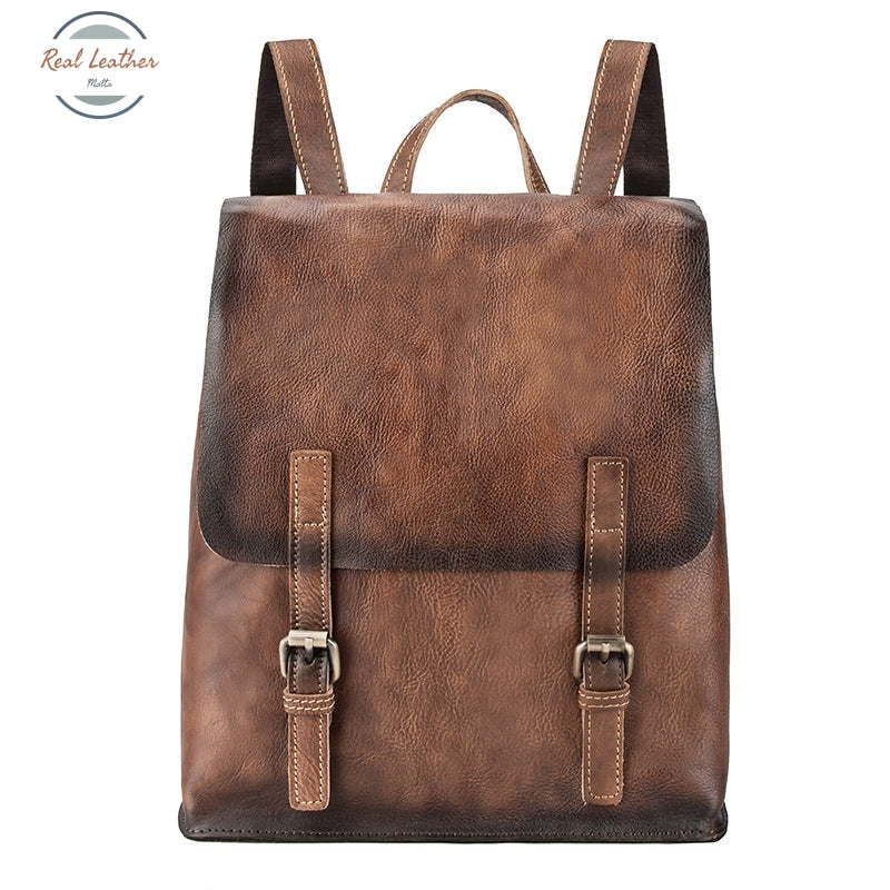 Johnature 2021 New Vintage Genuine Leather High Quality Men Backpack Travel Bag Large Capacity Solid