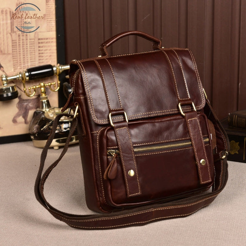 Genuine Leather Retro Casual Messenger Bag Auburn
