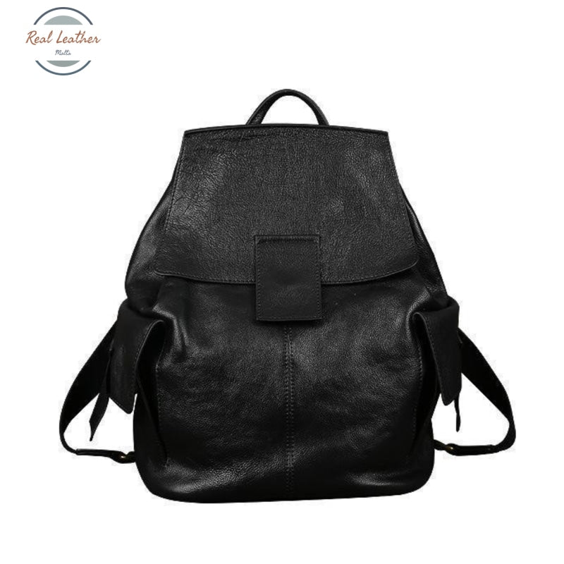 Genuine Leather Retro Ladies Backpack Black