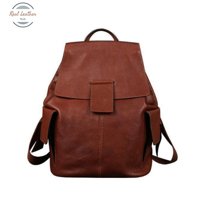 Genuine Leather Retro Ladies Backpack Red Coffee