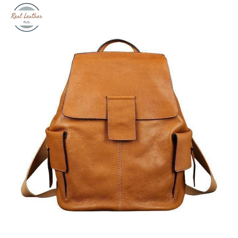 Genuine Leather Retro Ladies Backpack Yellow