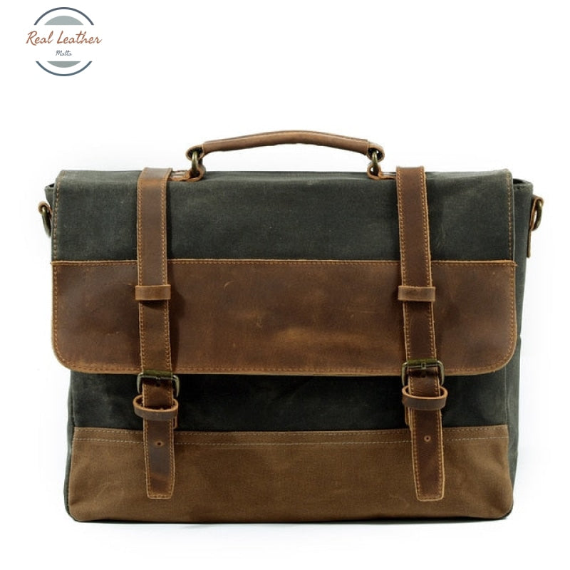 Genuine Leather Retro Messenger Bag Army Green Bags