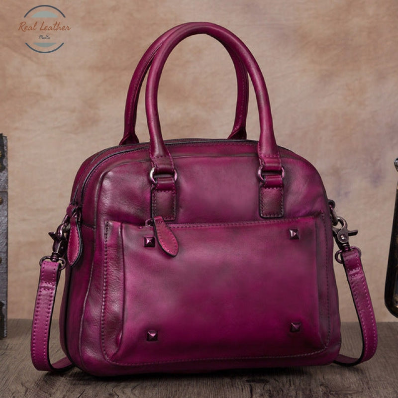 Genuine Leather Retro Women Handbag Purple