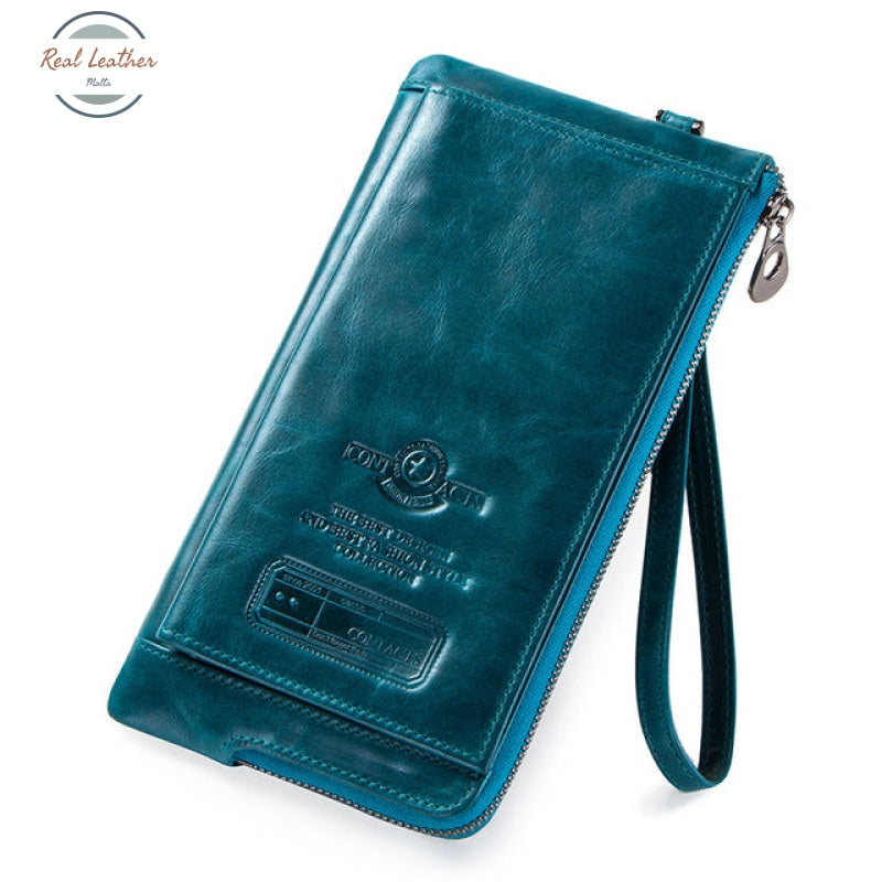Genuine Leather Rfid Clutch Wallet Blue