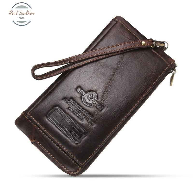 Genuine Leather Rfid Clutch Wallet Coffee