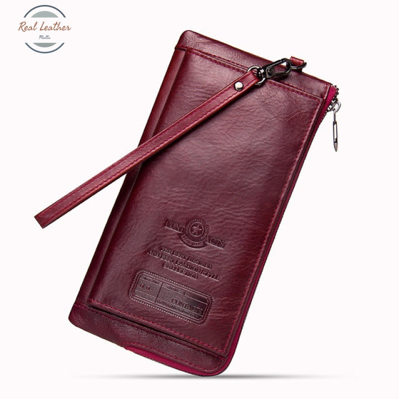 Genuine Leather Rfid Clutch Wallet Red