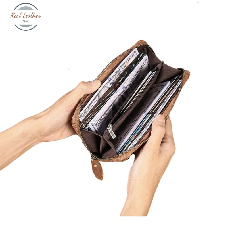 Genuine Leather Rfid Vintage Long Wallet