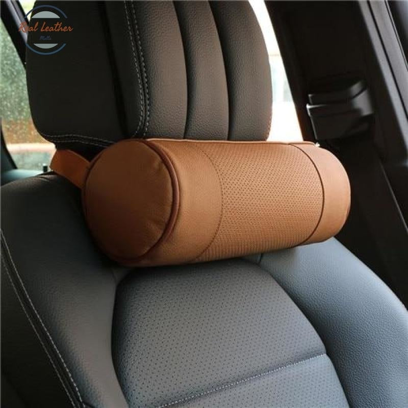 Genuine Leather Round Neck Pillow Brown