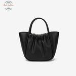 Genuine Leather Ruched Shoulder Bag