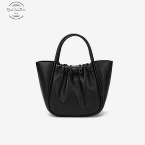 Genuine Leather Ruched Shoulder Bag