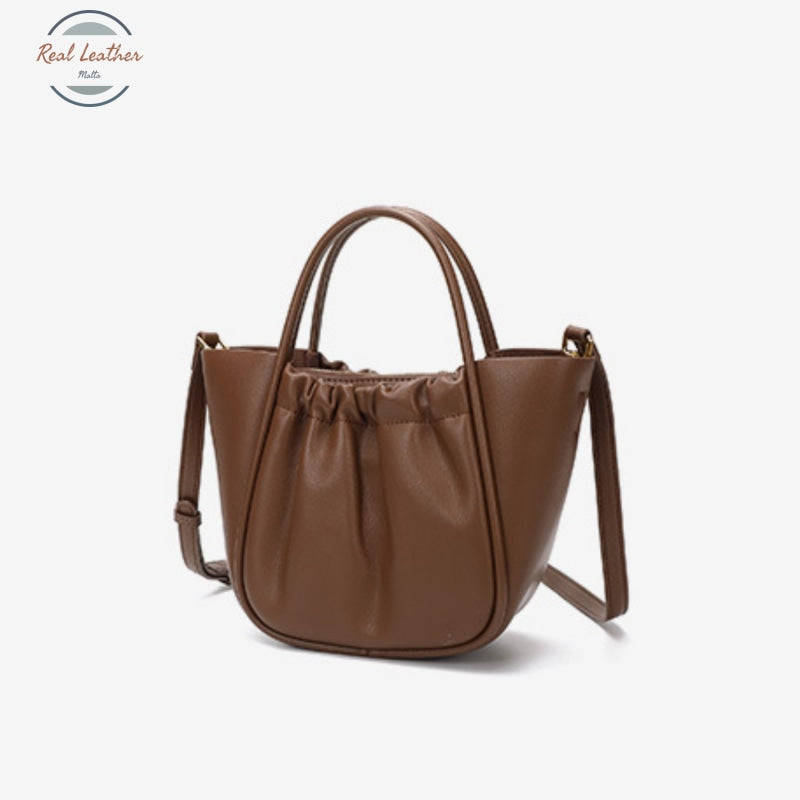 Genuine Leather Ruched Shoulder Bag