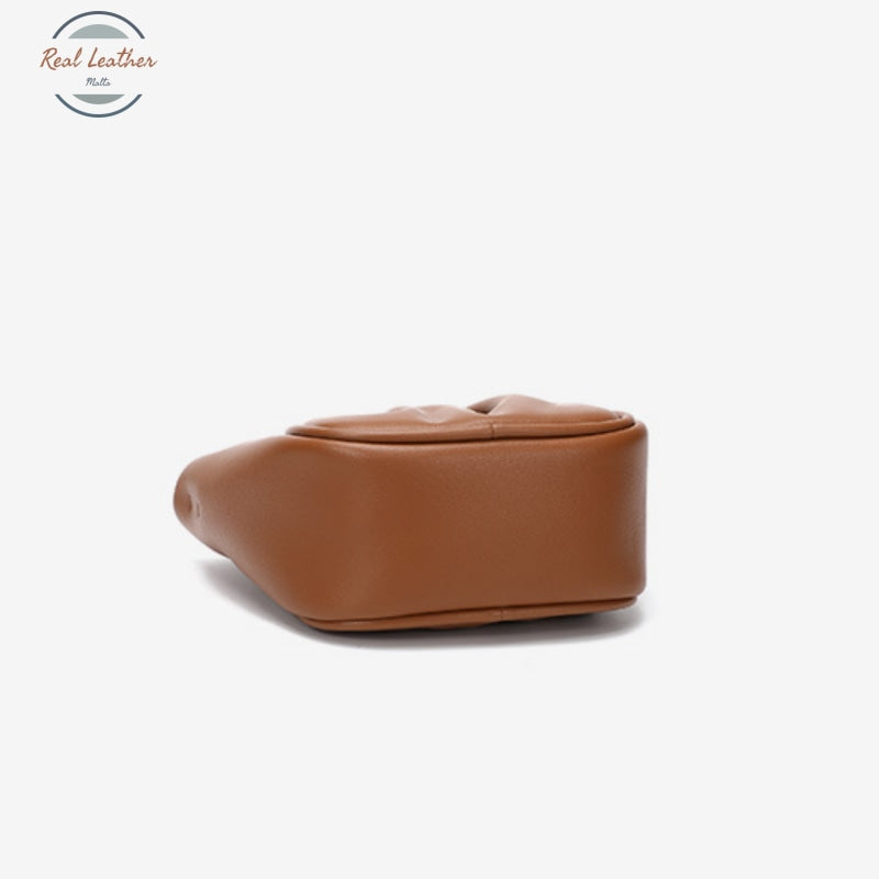 Genuine Leather Ruched Shoulder Bag