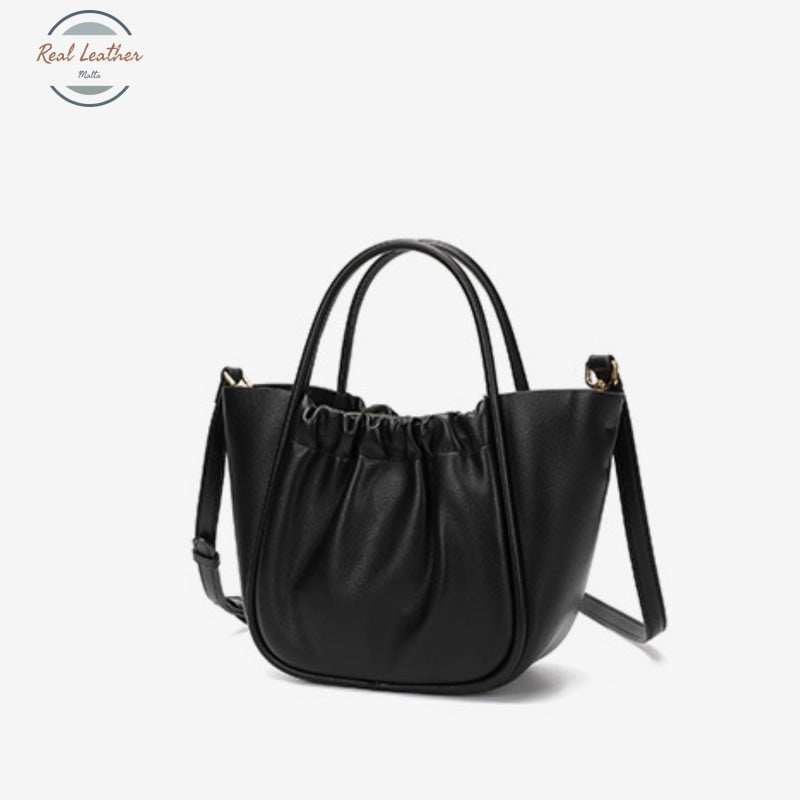 Genuine Leather Ruched Shoulder Bag