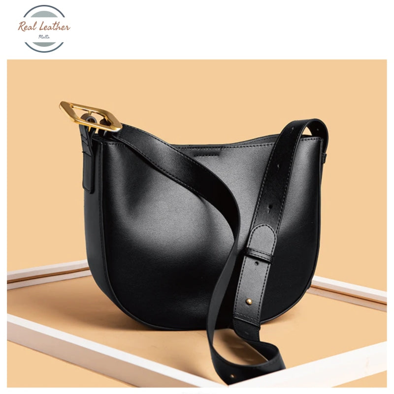 Genuine Leather Saddle Hobo Shoulder Bag