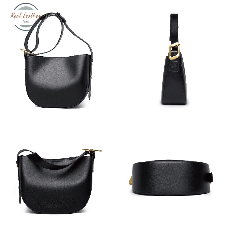 Genuine Leather Saddle Hobo Shoulder Bag