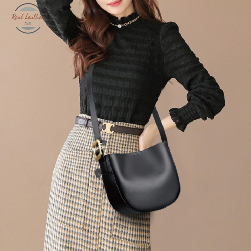 Genuine Leather Saddle Hobo Shoulder Bag