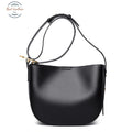 Genuine Leather Saddle Hobo Shoulder Bag Black