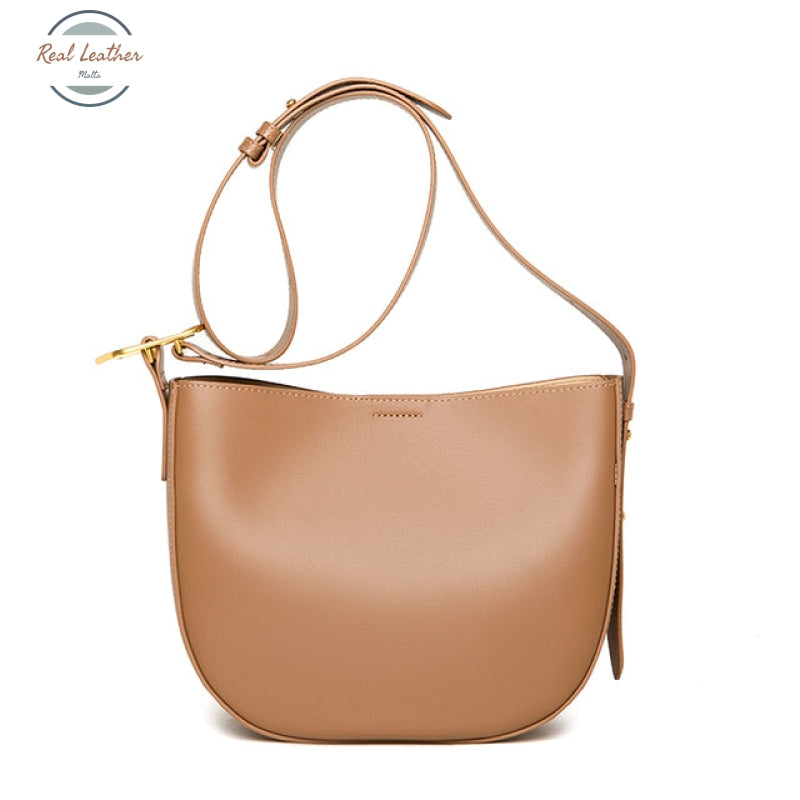 Genuine Leather Saddle Hobo Shoulder Bag Brown