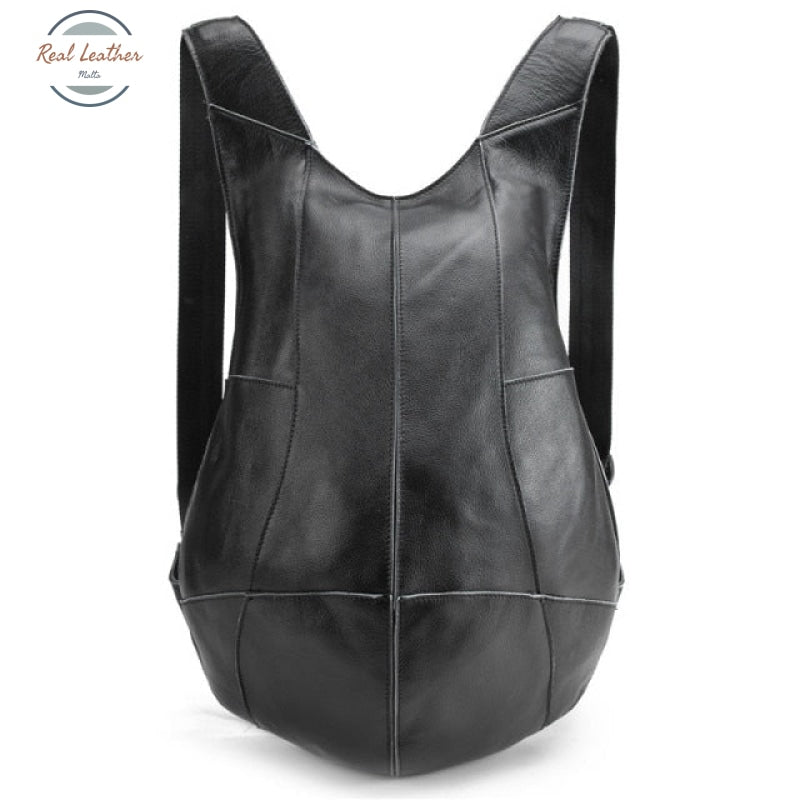 Genuine Leather Shoulder Back-Pack Pouch Black Backpacks