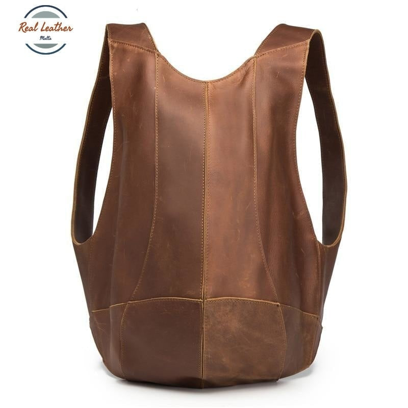Genuine Leather Shoulder Back-Pack Pouch Rustic Brown Backpacks