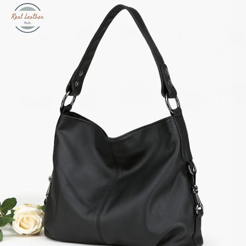 Genuine Leather Shoulder Bag Black