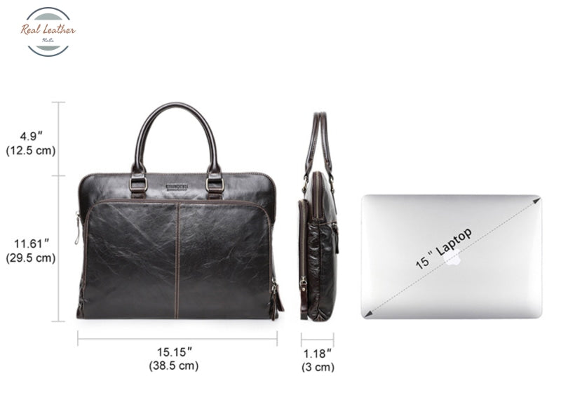 Genuine Leather Slim 15-Inch Briefcase / Laptop Bag