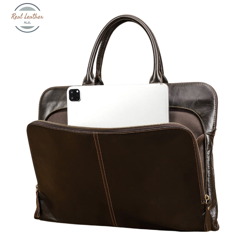 Genuine Leather Slim 15-Inch Briefcase / Laptop Bag Coffee