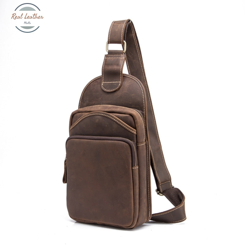 Genuine Leather Slim Casual Fanny Pack Dark Bown Chest Bag