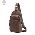 Genuine Leather Slim Casual Fanny Pack Dark Bown Chest Bag