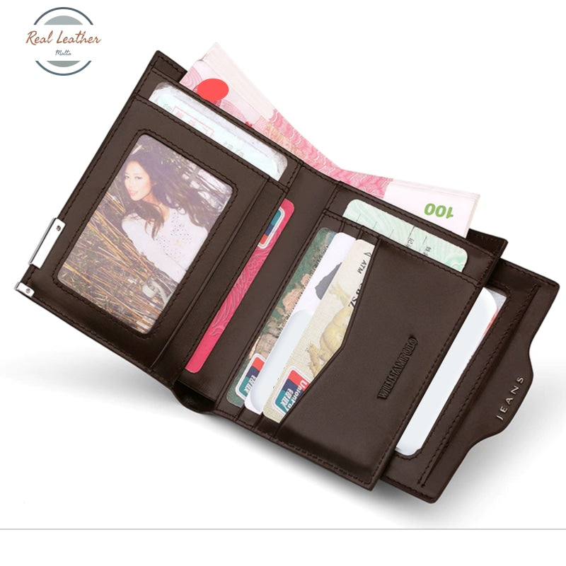 Genuine Leather Slim Multifunction Bi-Fold Wallet