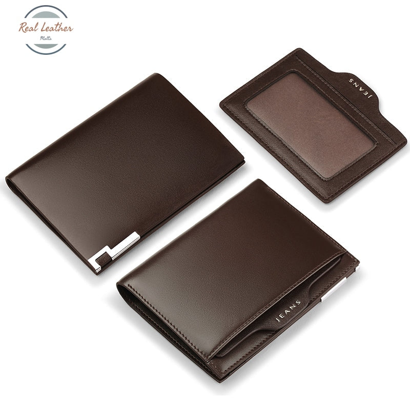 Genuine Leather Slim Multifunction Bi-Fold Wallet