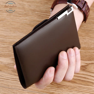 Genuine Leather Slim Multifunction Bi-Fold Wallet Brown