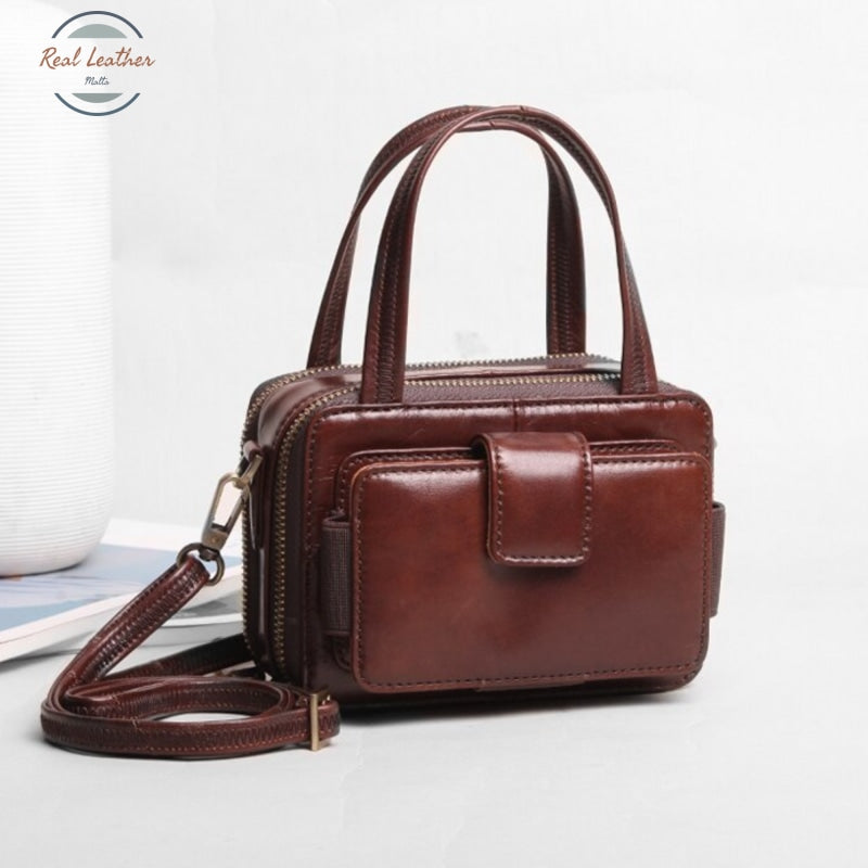 Genuine Leather Small Vintage Hasp Handbag Handbags