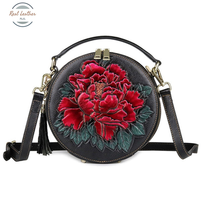 Genuine Leather Small Women Shoulder Bag Black