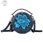 Genuine Leather Small Women Shoulder Bag Blue