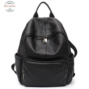 Genuine Leather Soft Casual Ladies Backpack Black