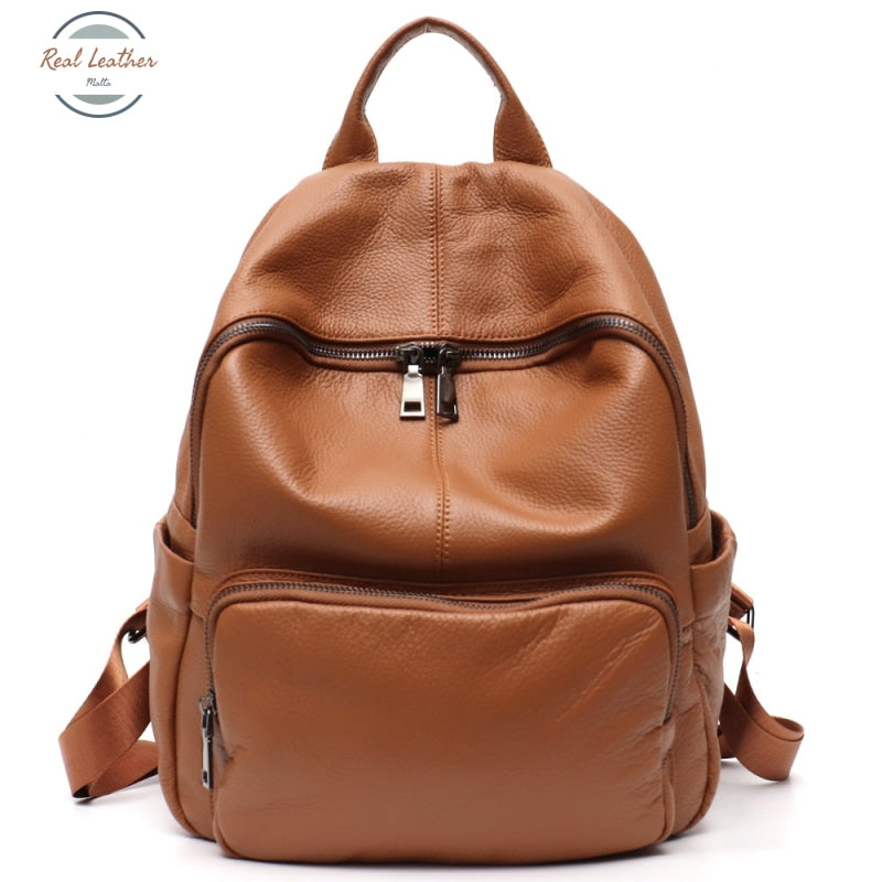 Genuine Leather Soft Casual Ladies Backpack Brown