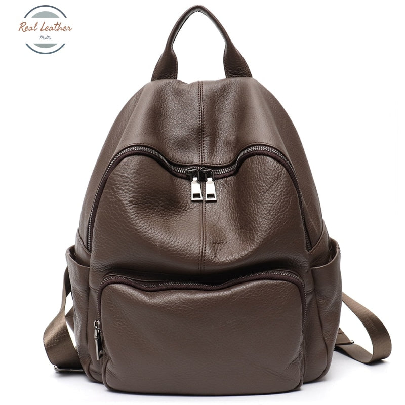 Genuine Leather Soft Casual Ladies Backpack Clay