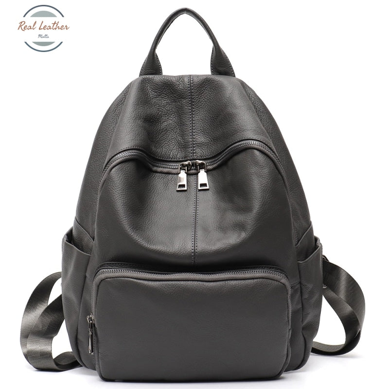 Genuine Leather Soft Casual Ladies Backpack Gray