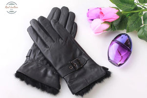 Genuine Leather Soft Fur Lining Womens Gloves Black