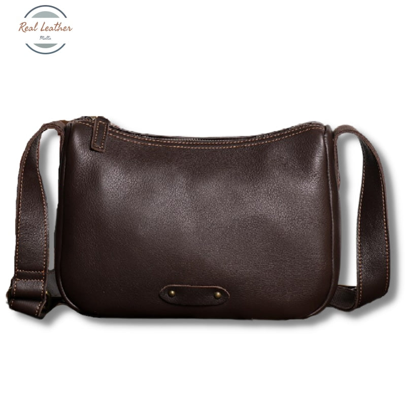 Genuine Leather Stylish Casual Crossbody Bag Dark Brown Messenger Bags