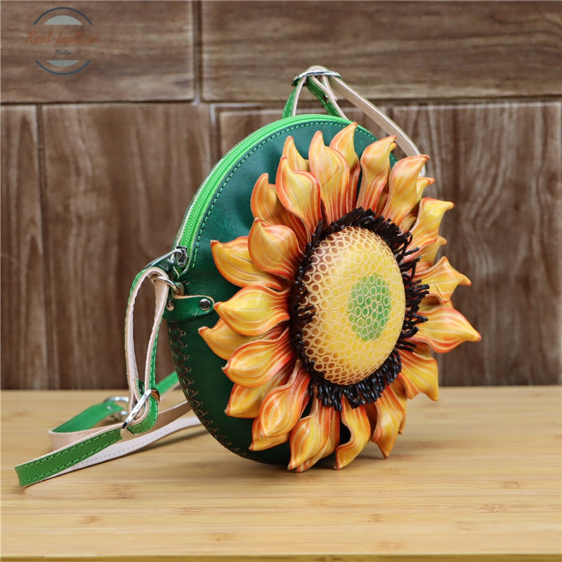 Genuine Leather Sun Flower Cross Body Bag